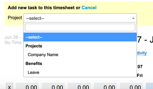 timesheet dropdown