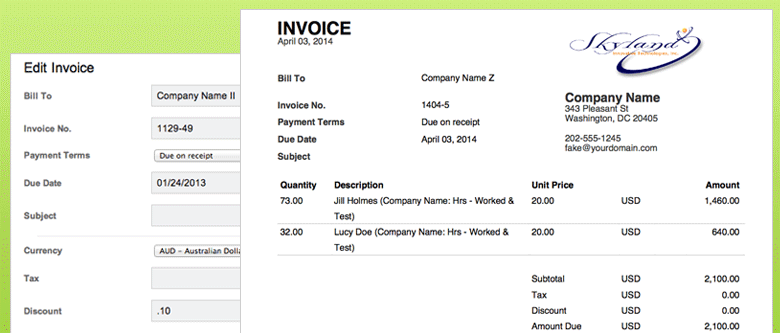 invoices for timesheet software